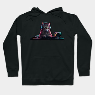 DJ Cat on the Decks – Neon Party Vibes Hoodie